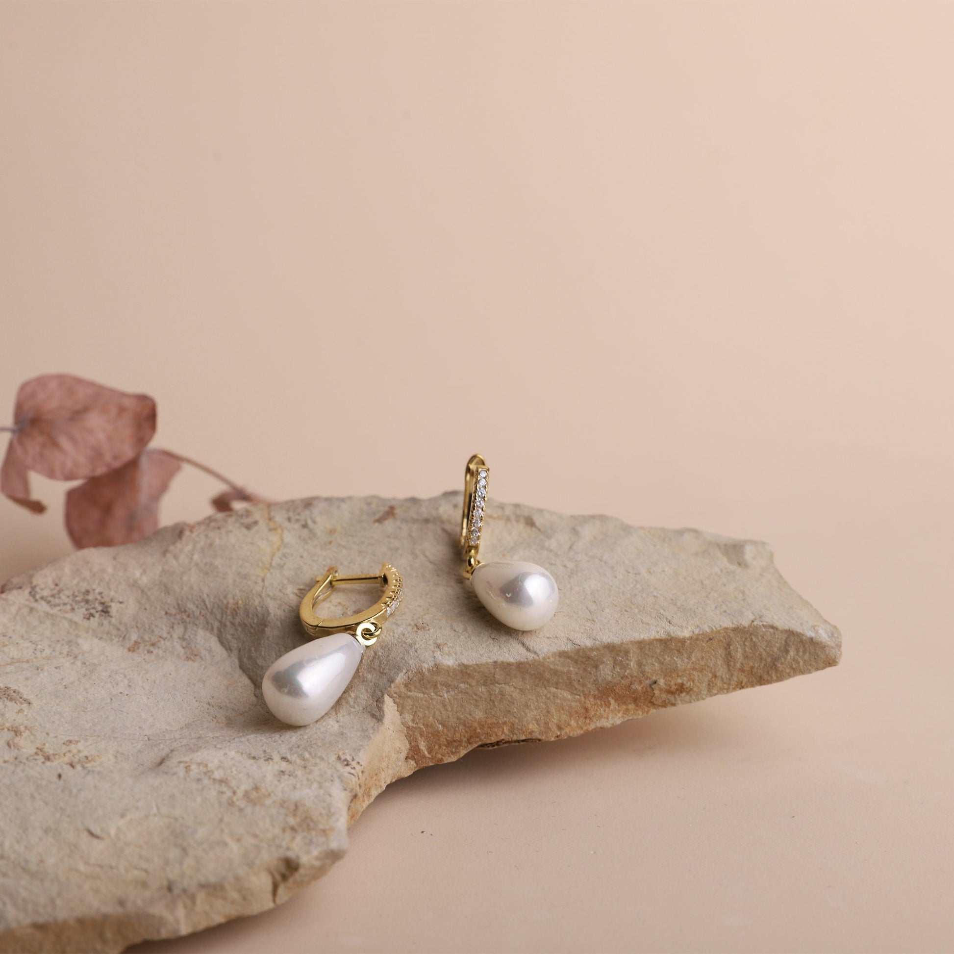 Pearl Huggie Earrings with CZ Diamonds Hoops, Dainty Dangle Earrings | Drop Pearl Earrings | Wedding Jewelry | Bridesmaid Gifts for Her - silvergoldandrose
