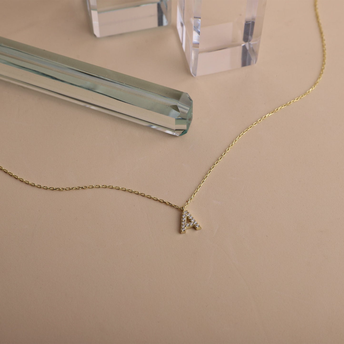 Custom Dainty Dangle Pave Initial Pendant Necklace with CZ Diamonds • Handmade Tiny Cute Letter Necklace • Wedding Gifts - silvergoldandrose