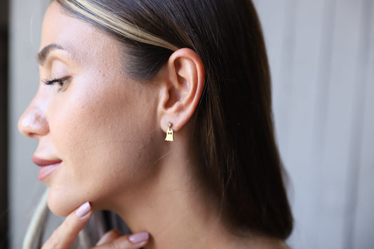 Cute Ghost Stud Earrings Halloween Gifts, Dainty Gold Stud Earrings with Cubic Zirconia, Gifts for Her - silvergoldandrose