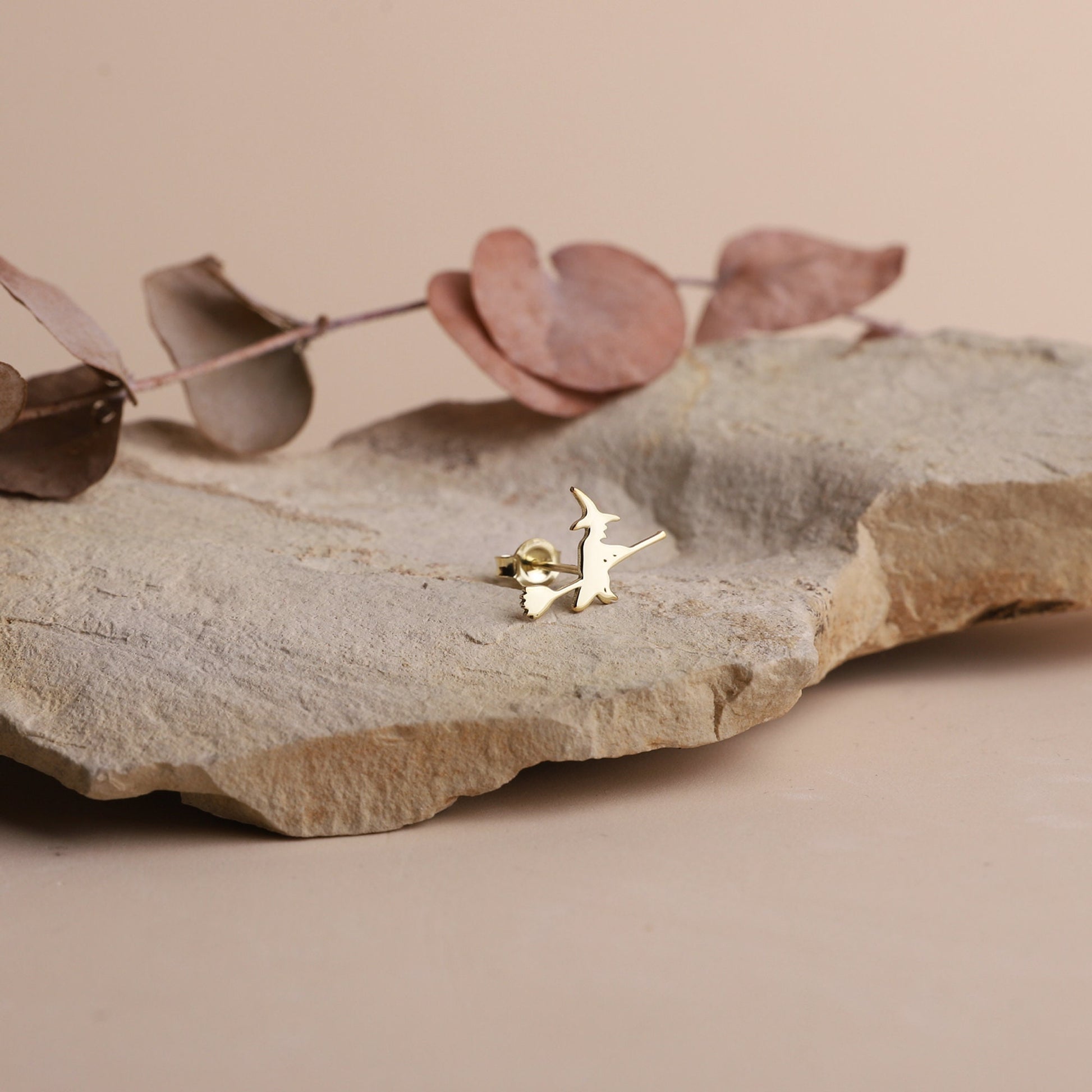 Dainty Cute Witch Halloween Stud Earrings Gifts, Gold Stud Jewelry, Halloween Gift Earrings Sterling Silver Jewelry by NecklaceDreamWorld - silvergoldandrose