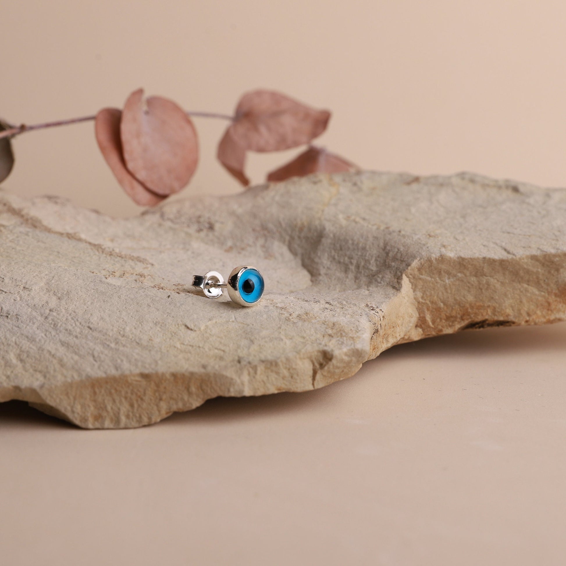 Evil Eye Gold Minimalist Stud Earrings, Stackable Earrings Dainty Evil Eye Tragus Silver | Round Protection Jewelry | Perfect Gifts Silver - silvergoldandrose