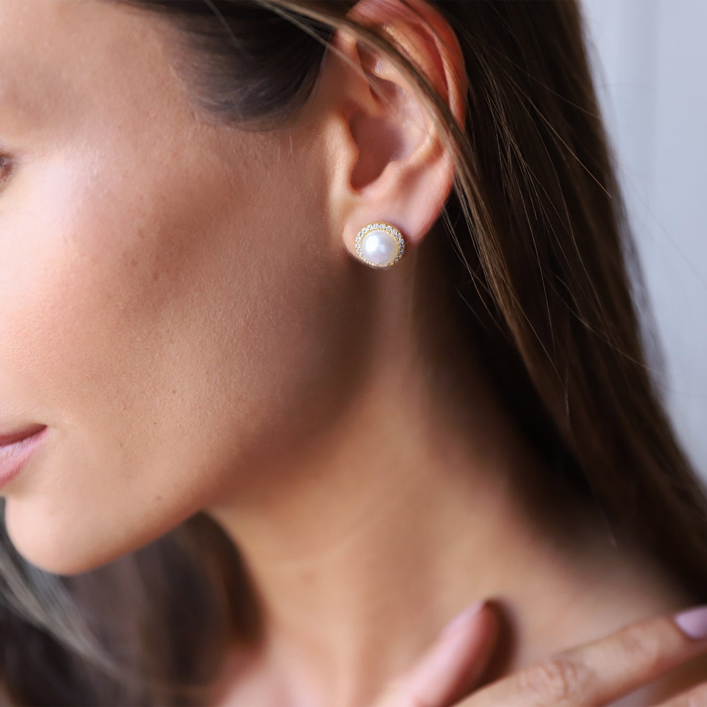 Pave Earrings Studs, Pearl Earrings Silver, Pave Diamond Earrings, Cubic Zirconia Earrings Wedding White Pearl Earrings, Bridesmaid Earrings - silvergoldandrose