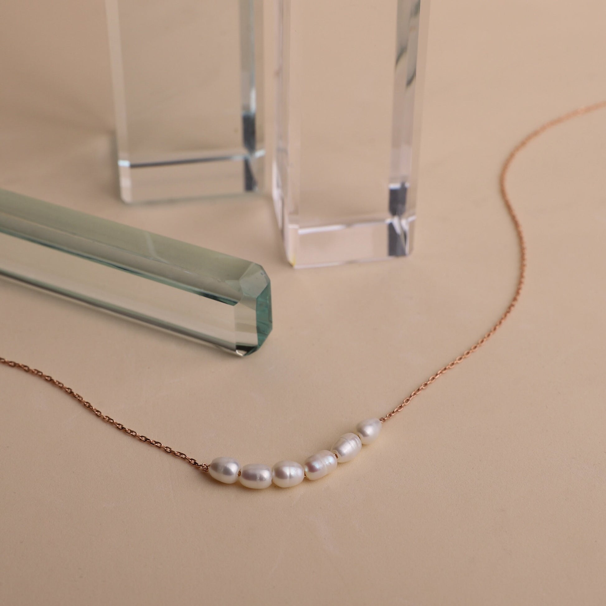 Tiny Pearl Necklace, Bridesmaids Gifts, Pearl Choker Necklace • Bridal Shower Gift • Dainty Minimalist 6 Oval Pearls Freshwater Jewelry - silvergoldandrose