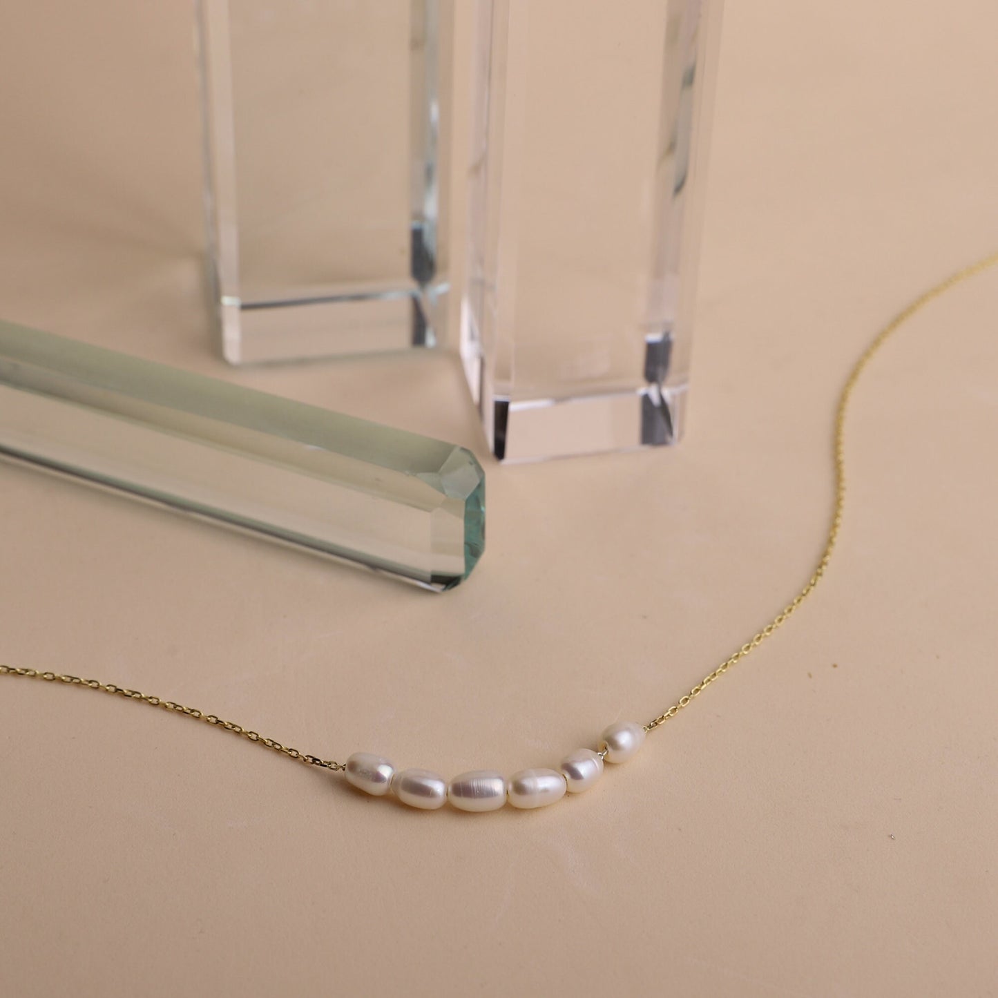Tiny Pearl Necklace, Bridesmaids Gifts, Pearl Choker Necklace • Bridal Shower Gift • Dainty Minimalist 6 Oval Pearls Freshwater Jewelry - silvergoldandrose
