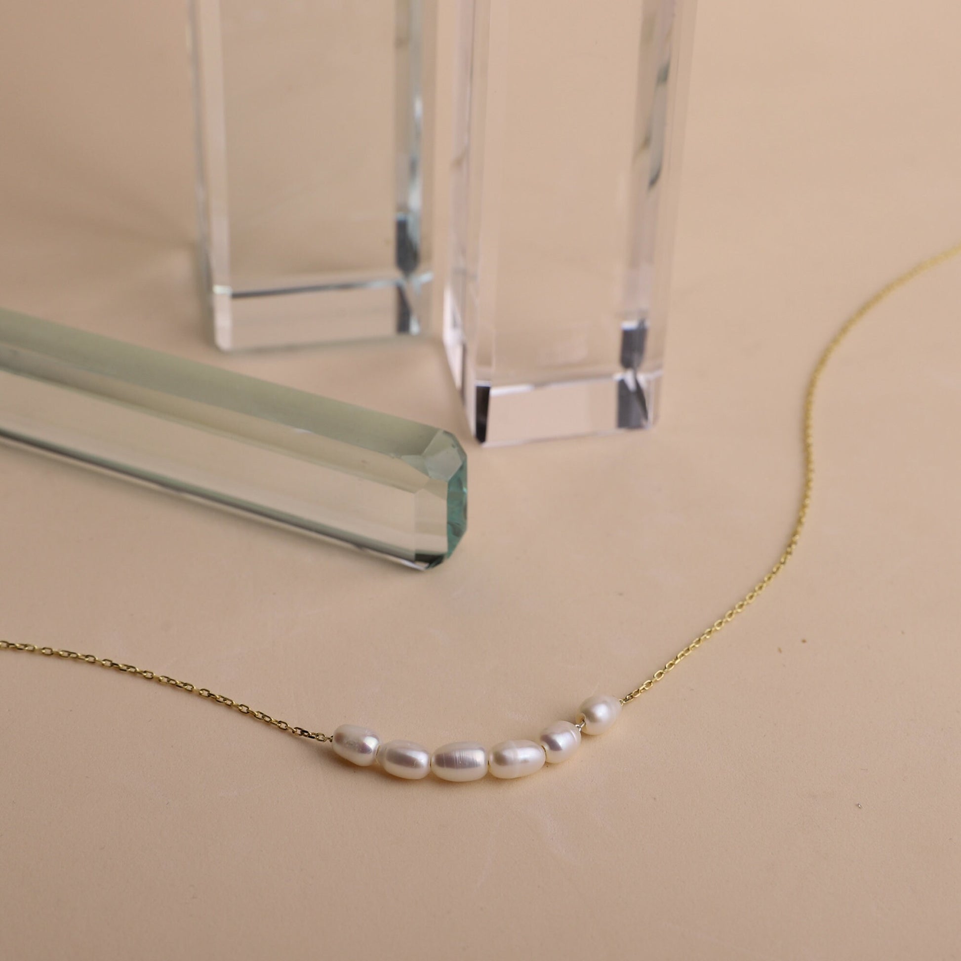 Tiny Pearl Necklace, Bridesmaids Gifts, Pearl Choker Necklace • Bridal Shower Gift • Dainty Minimalist 6 Oval Pearls Freshwater Jewelry - silvergoldandrose