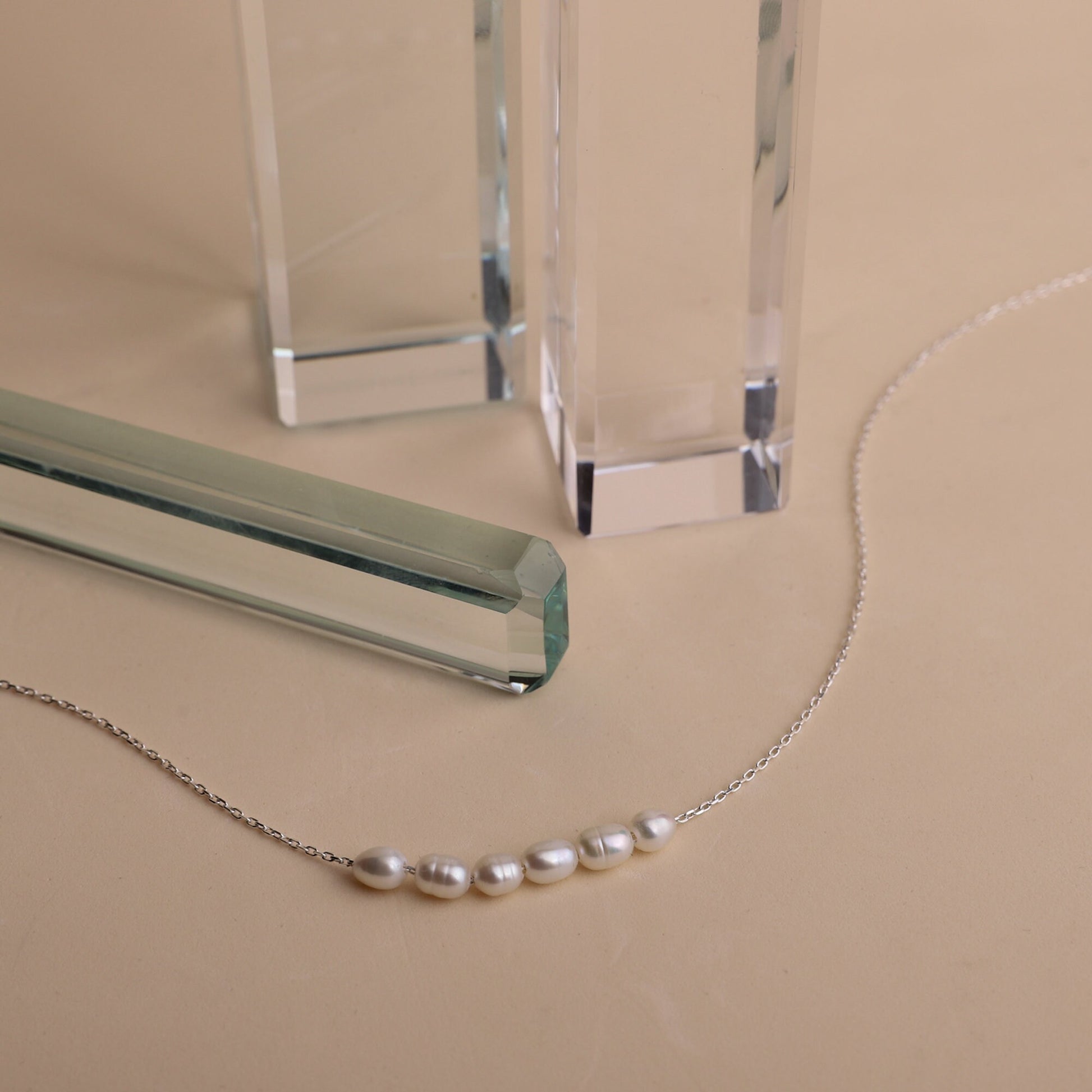 Tiny Pearl Necklace, Bridesmaids Gifts, Pearl Choker Necklace • Bridal Shower Gift • Dainty Minimalist 6 Oval Pearls Freshwater Jewelry - silvergoldandrose