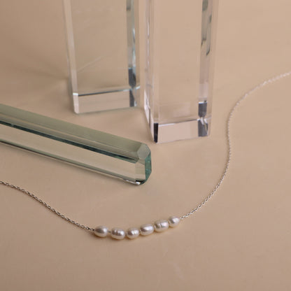 Tiny Pearl Necklace, Bridesmaids Gifts, Pearl Choker Necklace • Bridal Shower Gift • Dainty Minimalist 6 Oval Pearls Freshwater Jewelry - silvergoldandrose