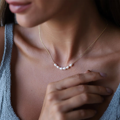 Tiny Pearl Necklace, Bridesmaids Gifts, Pearl Choker Necklace • Bridal Shower Gift • Dainty Minimalist 6 Oval Pearls Freshwater Jewelry - silvergoldandrose