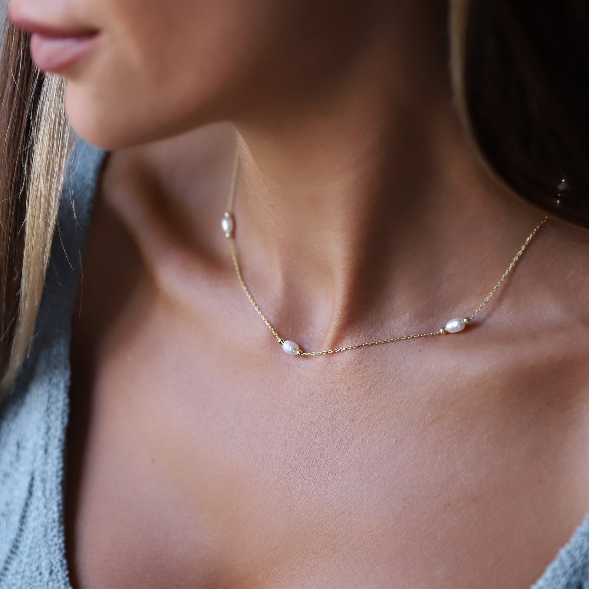 Station Necklace, Freshwater Pearl Necklace, 14K Gold Cute Gold Pearl Choker Necklace • Vintage Style • Handmade Bridesmaid Gifts - silvergoldandrose