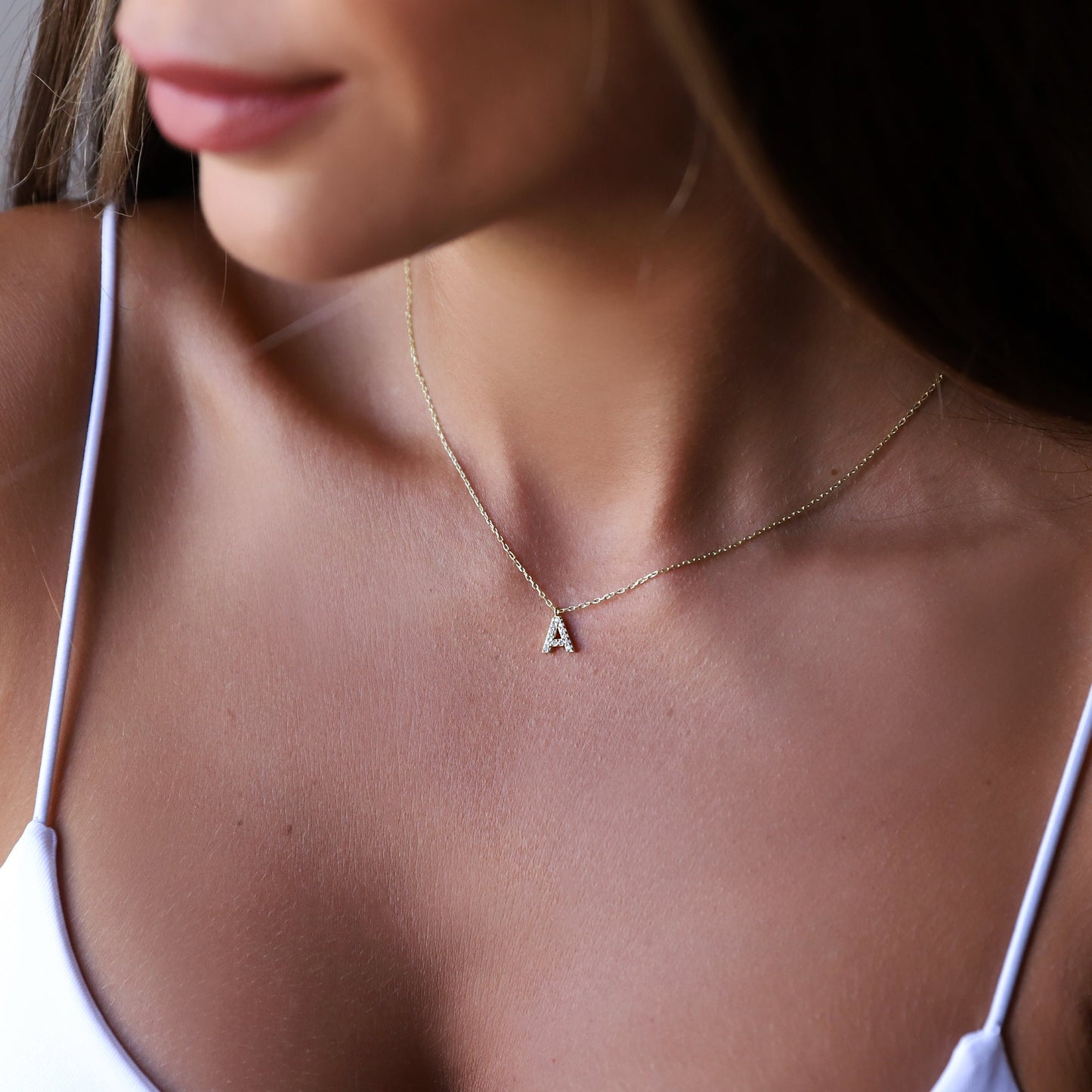 Custom Dainty Dangle Pave Initial Pendant Necklace with CZ Diamonds • Handmade Tiny Cute Letter Necklace • Wedding Gifts - silvergoldandrose