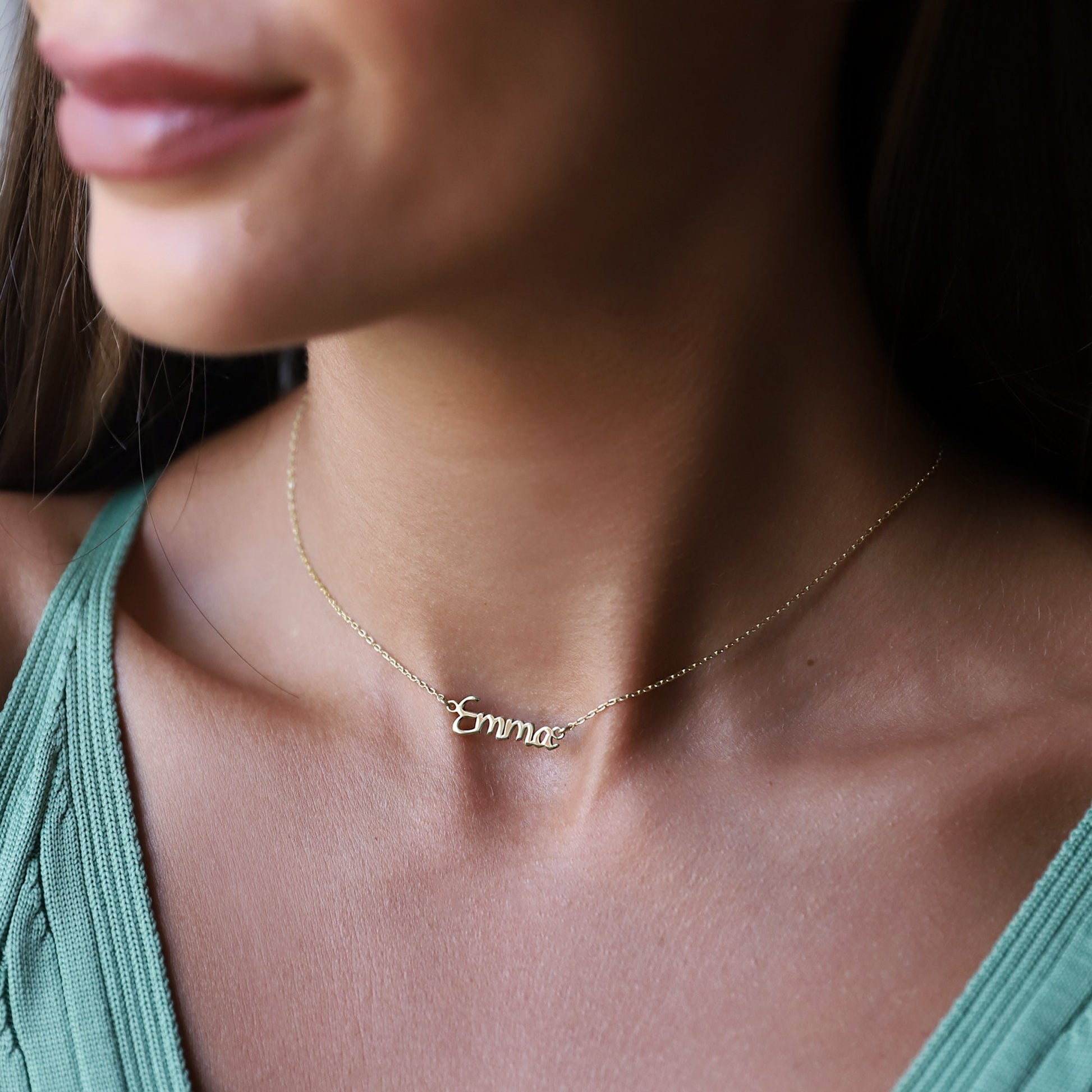 Solid Gold Jewelry Women 14K Name Necklace, Personalized Cute Name Pendant, Dainty Everyday Name Necklace Solid Gold | Gifts for Her - silvergoldandrose