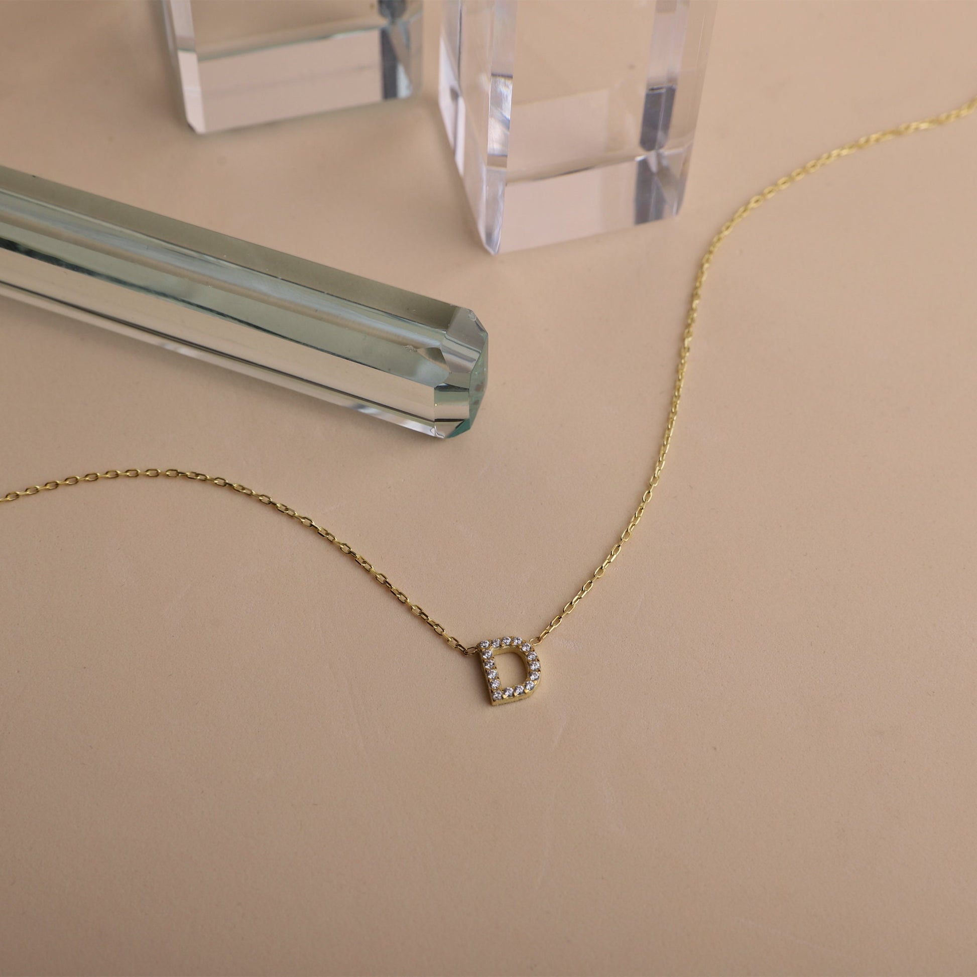Custom Dainty Pave Letter Necklace with CZ Diamonds, Handmade Tiny Cute Initial Necklace • Personalized Minimal Jewelry - silvergoldandrose