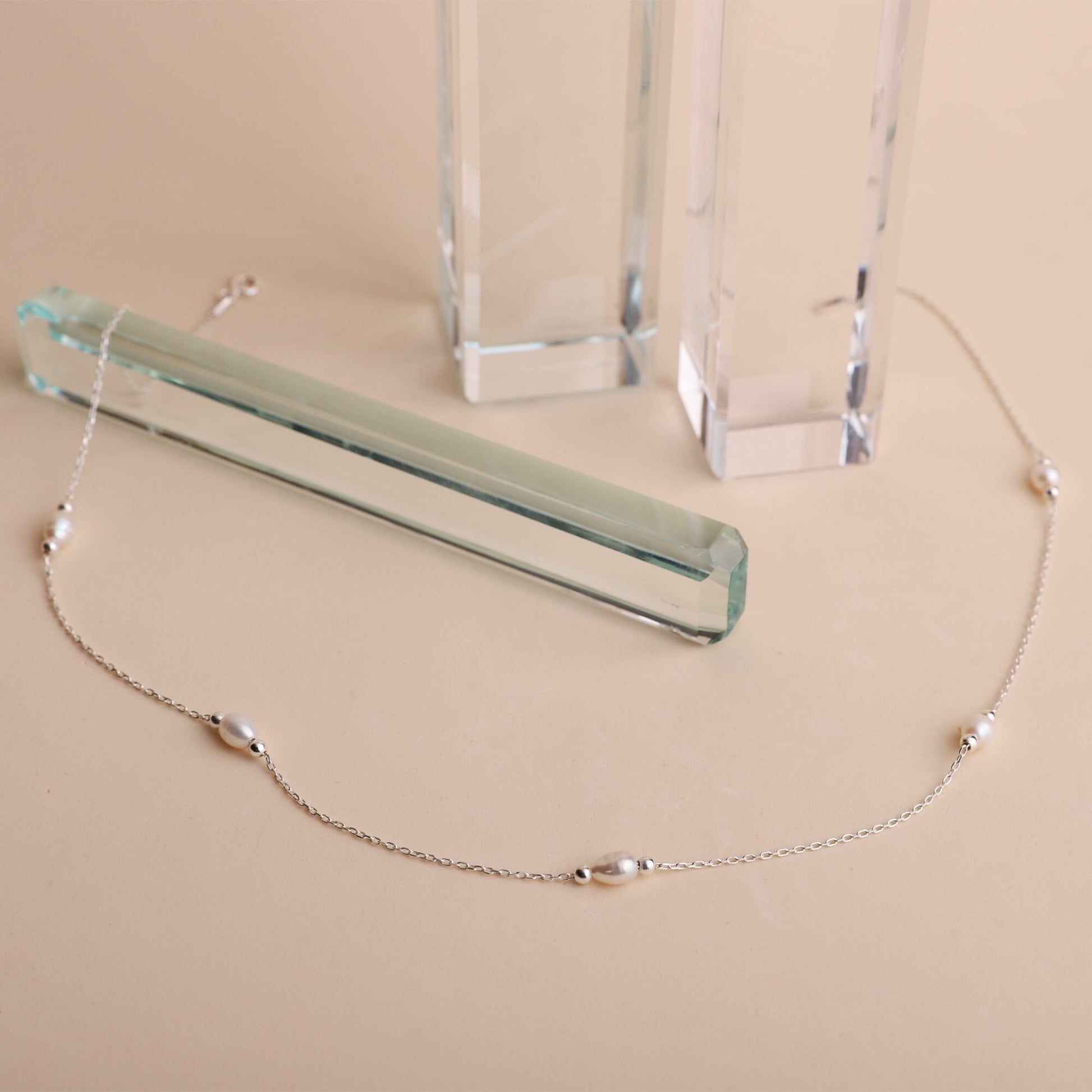 Station Necklace, Freshwater Pearl Necklace, 14K Gold Cute Gold Pearl Choker Necklace • Vintage Style • Handmade Bridesmaid Gifts - silvergoldandrose