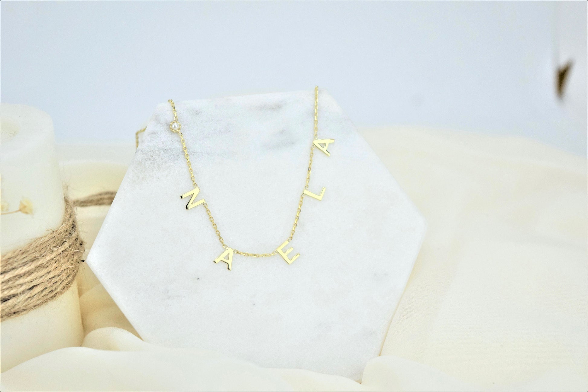 Handmade Initial Spaced Letter Name Necklace, Personalized Custom Jewelry by NecklaceDreamWorld - silvergoldandrose