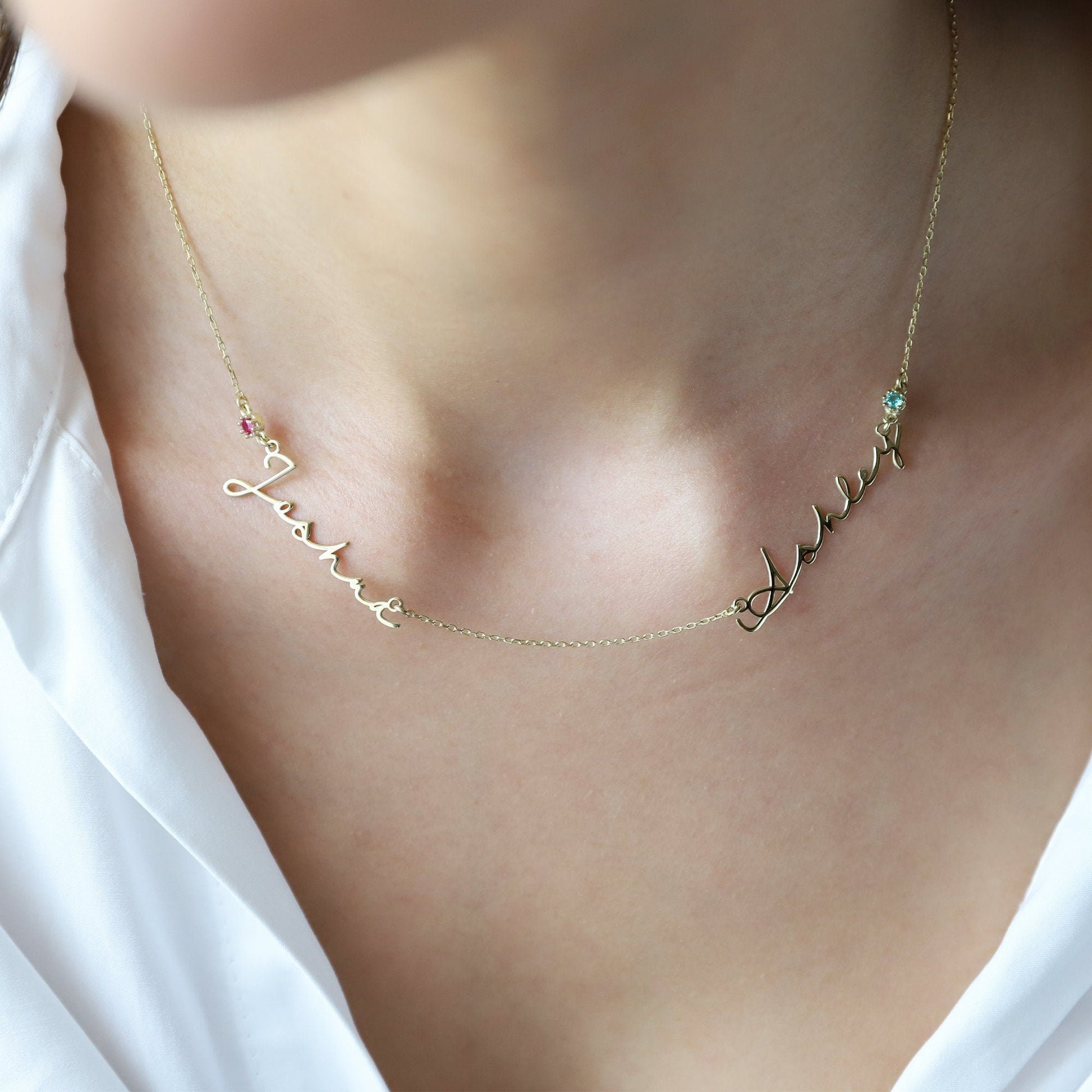 Personalized Two Name Necklace Gold, Silver, Rose Gold • Jewelry with Diamond, Birthstones and Gemstones - silvergoldandrose