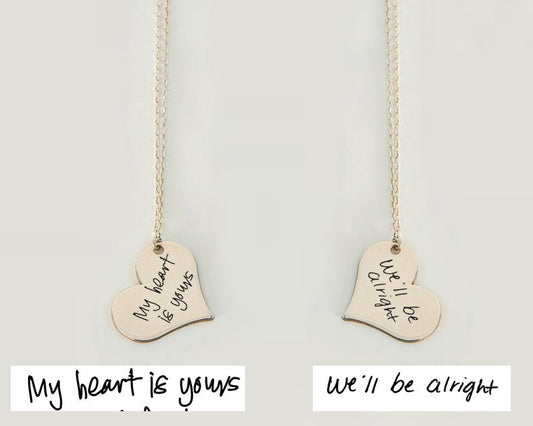 Cute Handwriting Pendant Heart Necklace • Engraved Actual Handwriting Jewelry Gifts for Her • Memorial Personalized Gifts
