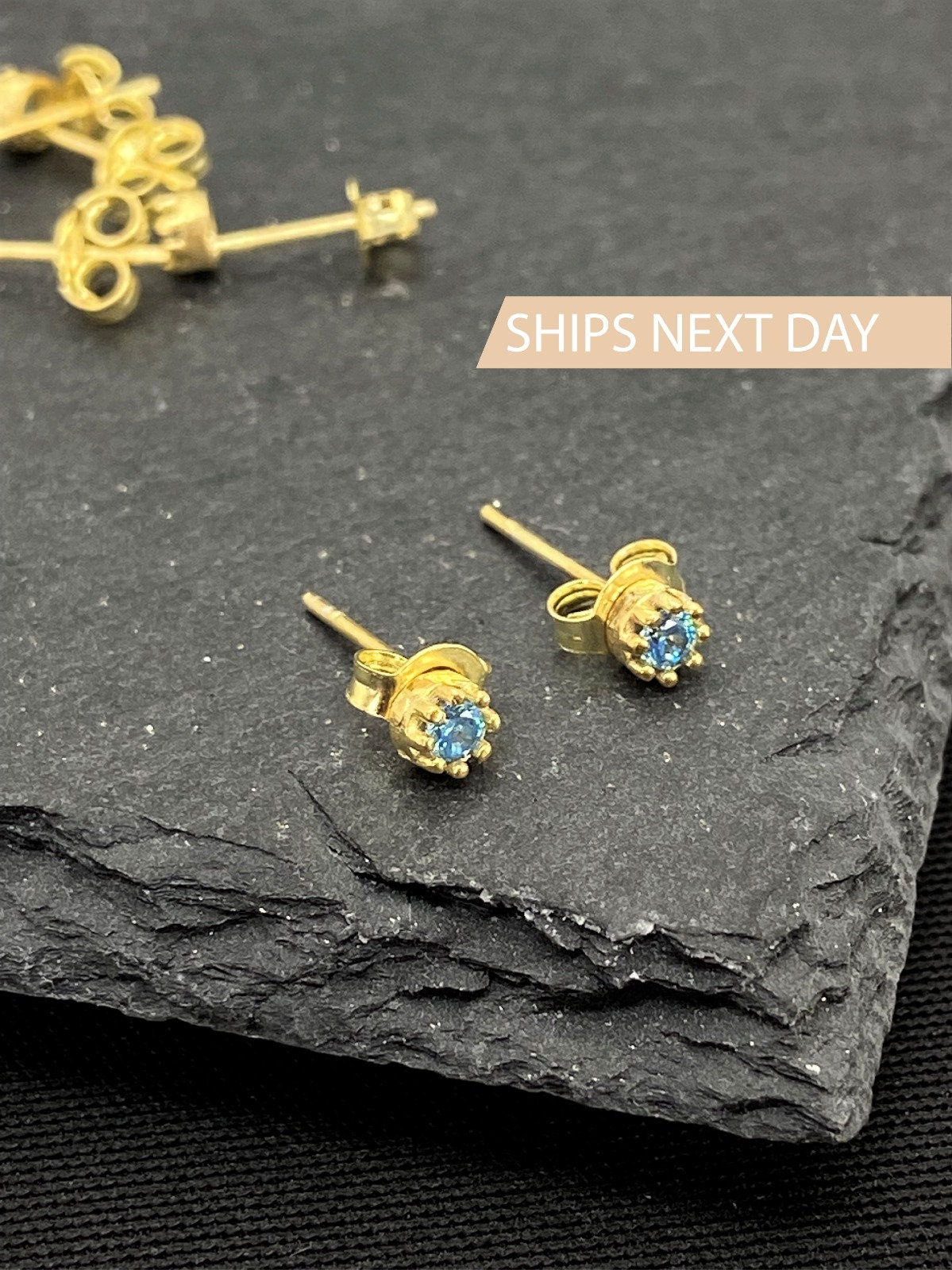 Birthstones Stud Earrings, Gemstone Earrings in Sterling Silver • Blue Topaz Earring, Opal Earrings Minimalist Jewelry - silvergoldandrose