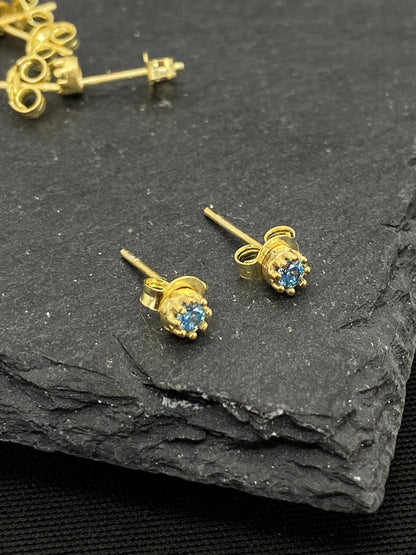 Birthstones Stud Earrings, Gemstone Earrings in Sterling Silver • Blue Topaz Earring, Opal Earrings Minimalist Jewelry - silvergoldandrose