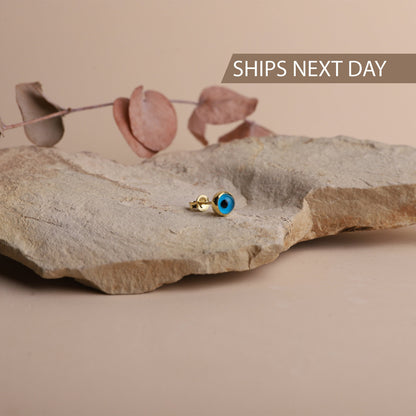 Evil Eye Gold Minimalist Stud Earrings, Stackable Earrings Dainty Evil Eye Tragus Silver | Round Protection Jewelry | Perfect Gifts Silver - silvergoldandrose
