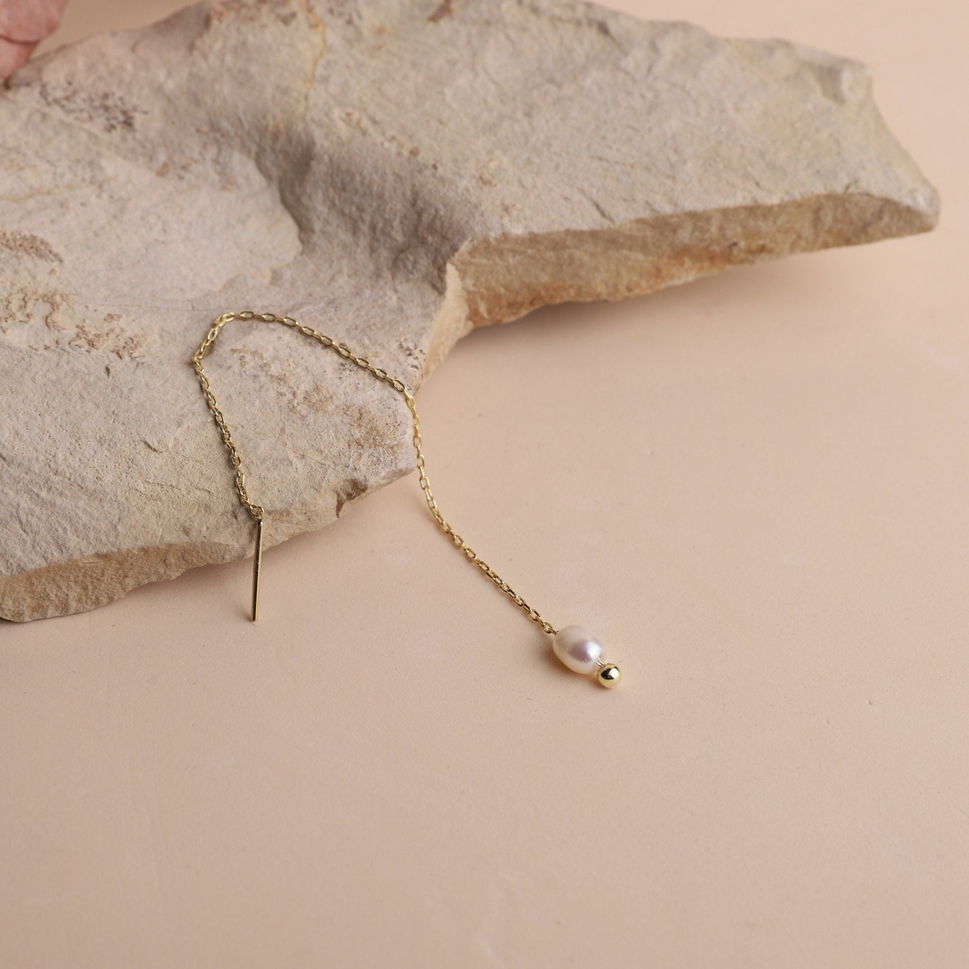 Bridal Earrings, Pearl Dangle Earrings, Wedding Jewelry, Cute Bride Pearl Earrings, Freshwater Pearl Long Chain Earrings, Gifts for Her - silvergoldandrose