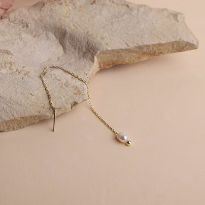 Bridal Earrings, Pearl Dangle Earrings, Wedding Jewelry, Cute Bride Pearl Earrings, Freshwater Pearl Long Chain Earrings, Gifts for Her - silvergoldandrose