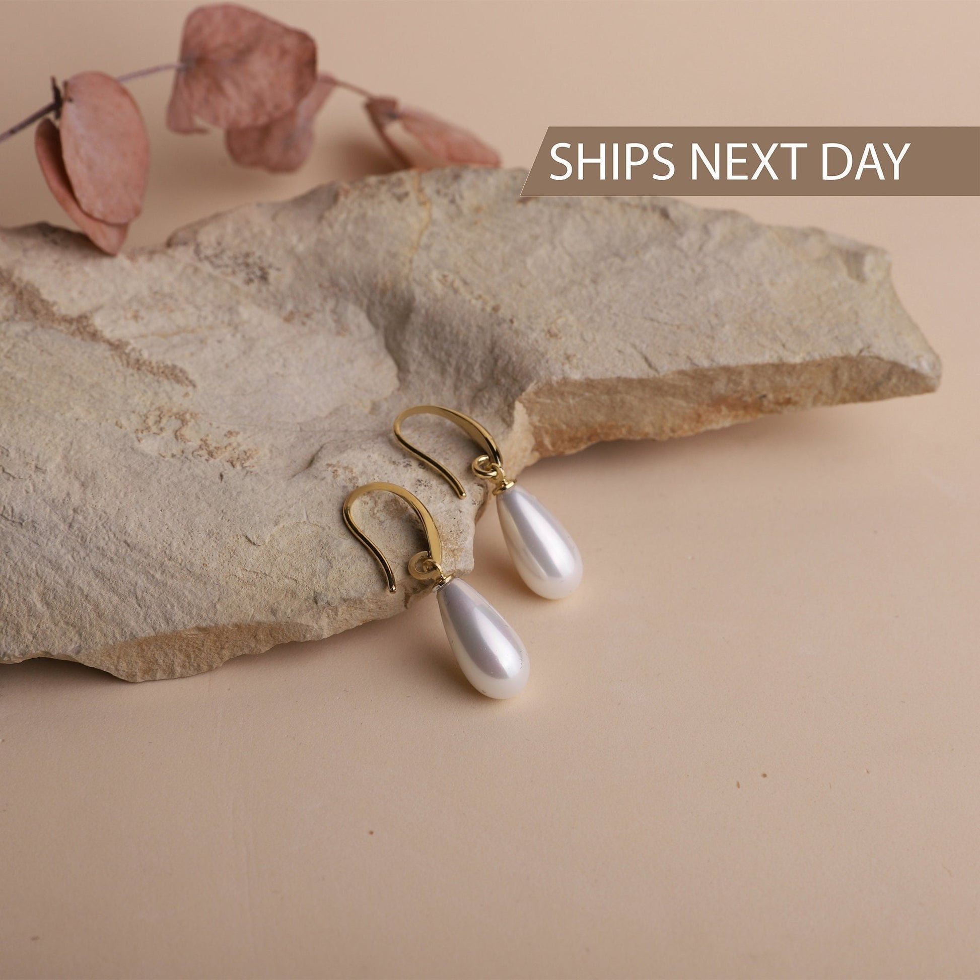 Drop Pearl Earrings, Mother of Pearl Earrings, Bridal Shower Gifts | Dainty Dangle Earrings by NecklaceDreamWorld - silvergoldandrose