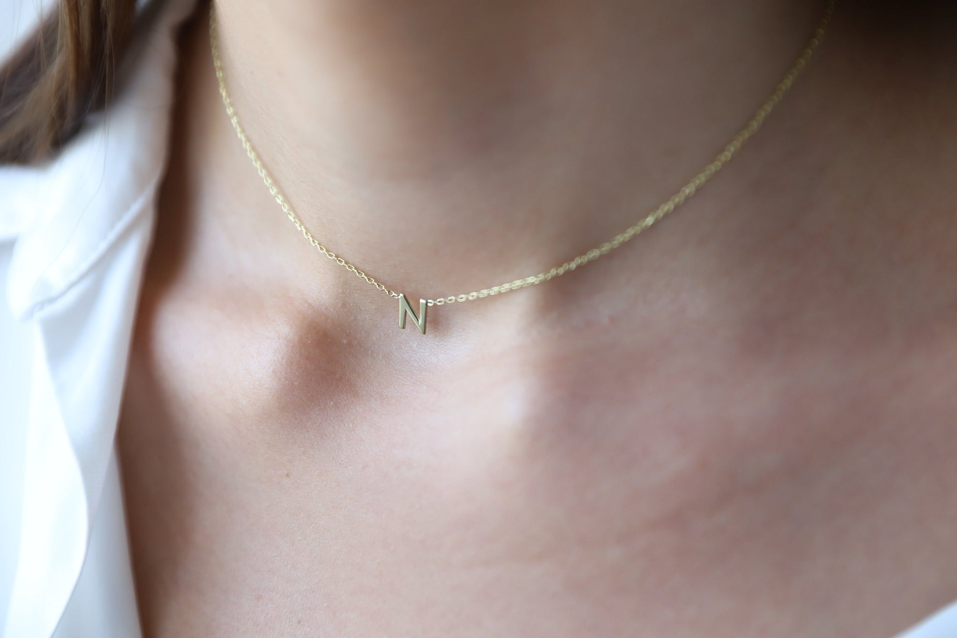 14K Solid Gold Choker Initial Necklace Personalized • Custom Letter Necklace for Women • Real Gold Dainty Birthday Gifts for Her - silvergoldandrose