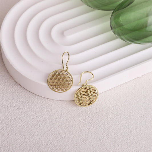 Sacred Geometry Flower of Life Earrings in 14K Gold, Rose Gold and 925 Sterling Silver by NecklaceDreamWorld - silvergoldandrose