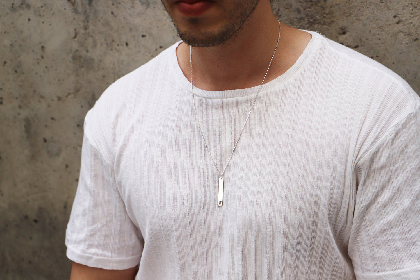 Custom Initial Bar Necklace with Curb Chain • Letter Pendant Bar Men Necklace • Silver, Gold and Rose Mens Jewelry By Necklace Dream World - silvergoldandrose