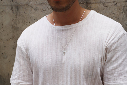 Pendant Cross Necklace Men with Curb Chain • Sterling Silver Cross Jewelry • Boyfriend Gift, Groomsmen Gift • Best Man Gift • Birthday Gifts - silvergoldandrose