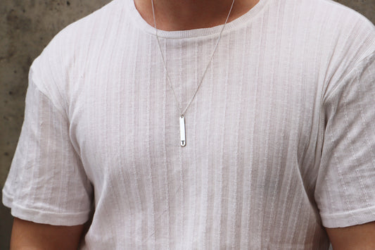 Custom Initial Bar Necklace with Curb Chain • Letter Pendant Bar Men Necklace • Silver, Gold and Rose Mens Jewelry By Necklace Dream World - silvergoldandrose