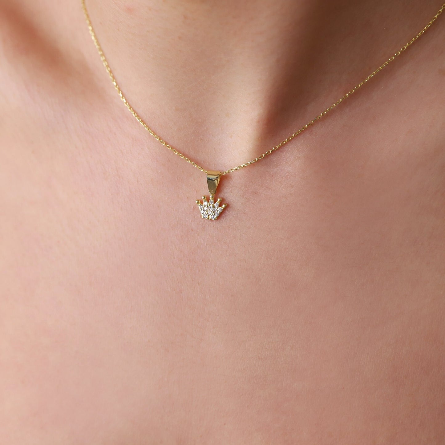 Princess Crown CZ Diamond Necklaces for Women • Dainty Queen Crown Gold Filled Necklace • Charm Necklace • Wedding Gift • Birthday Gift - silvergoldandrose