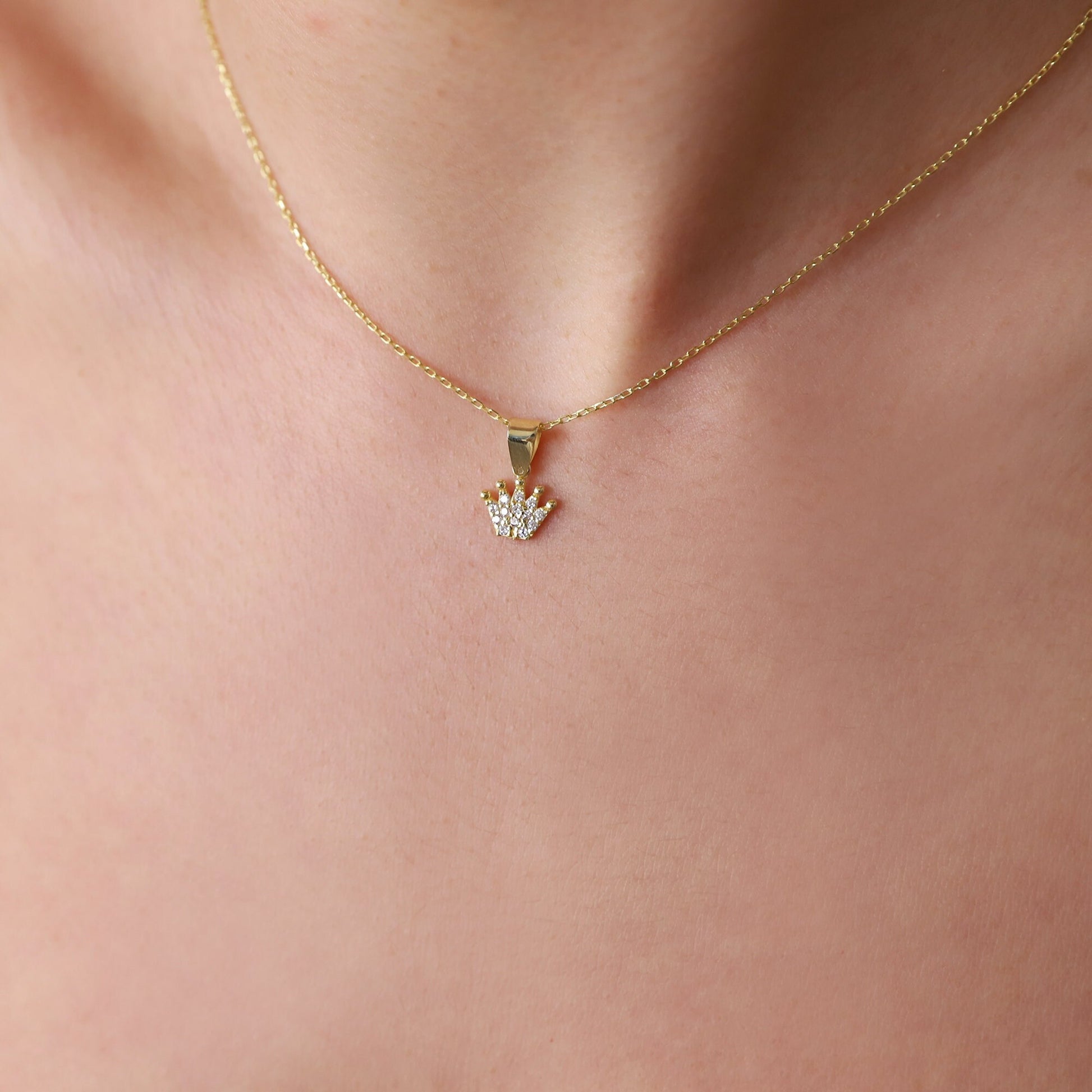 Princess Crown CZ Diamond Necklaces for Women • Dainty Queen Crown Gold Filled Necklace • Charm Necklace • Wedding Gift • Birthday Gift - silvergoldandrose