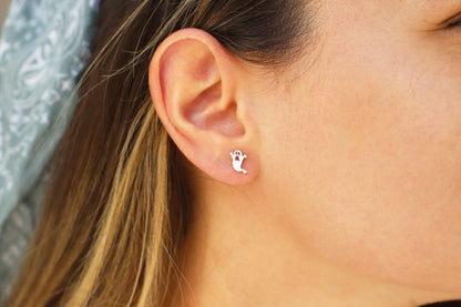 Halloween Gift Cute Ghost Stud Earrings | Spooky Season 14K Gold Filled, Rose Gold Filled and Sterling Silver Earrings - silvergoldandrose