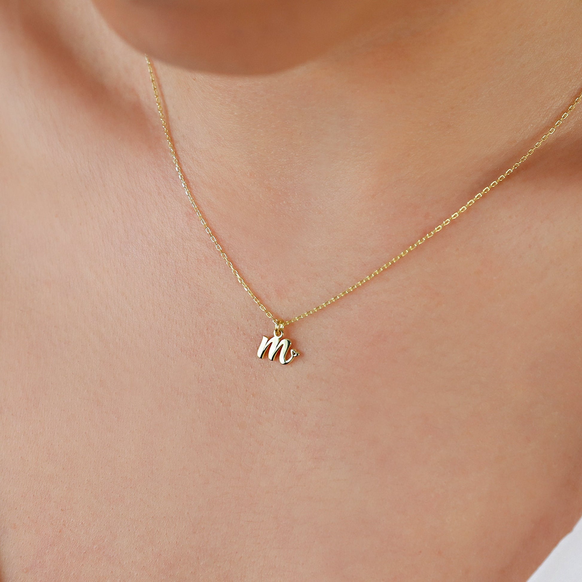 Tiny Special Initial Necklace with Delicate Heart Symbol, Custom Pendant Initial Necklace • Dainty Choker Letter Necklace in Sterling Silver - silvergoldandrose