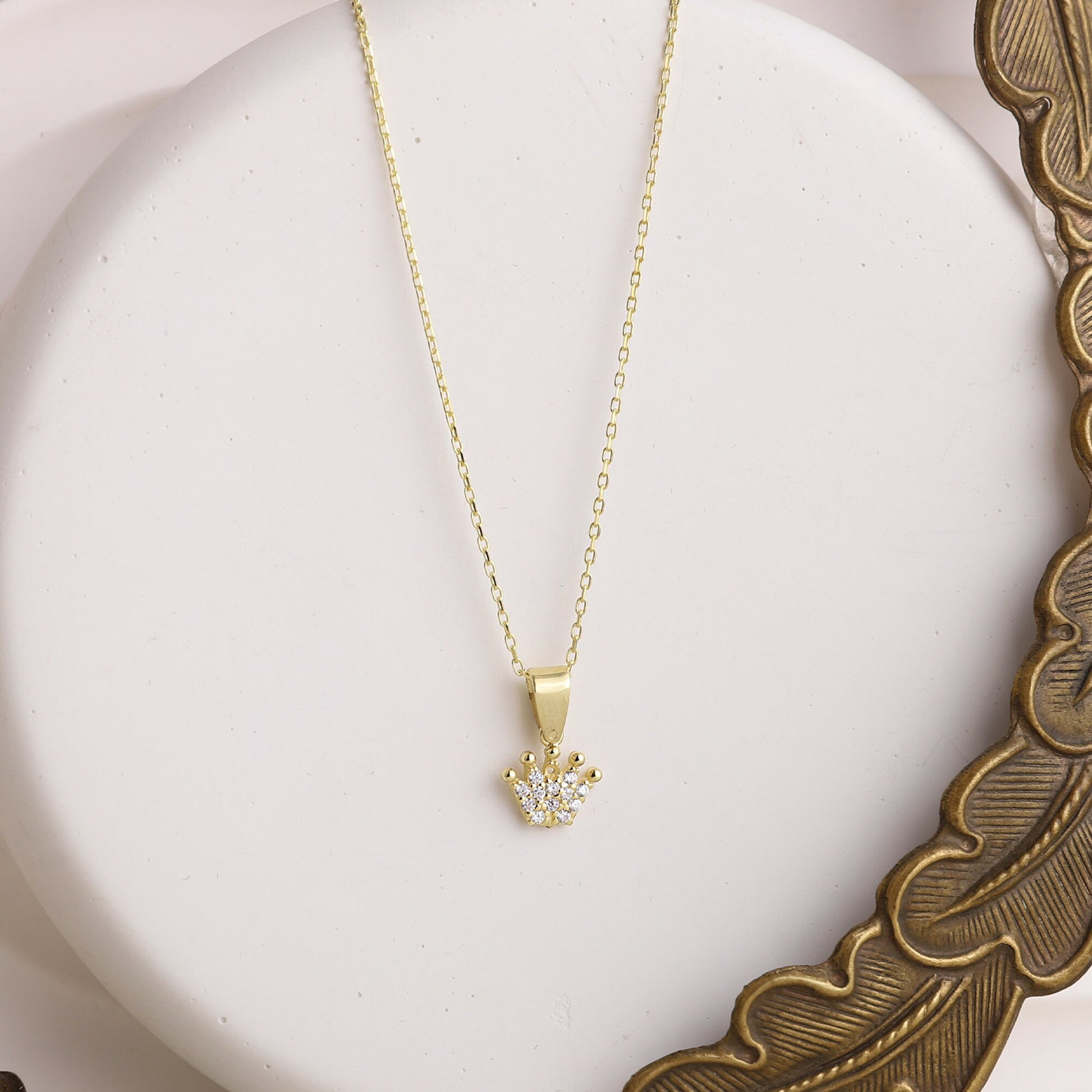 Princess Crown CZ Diamond Necklaces for Women • Dainty Queen Crown Gold Filled Necklace • Charm Necklace • Wedding Gift • Birthday Gift - silvergoldandrose