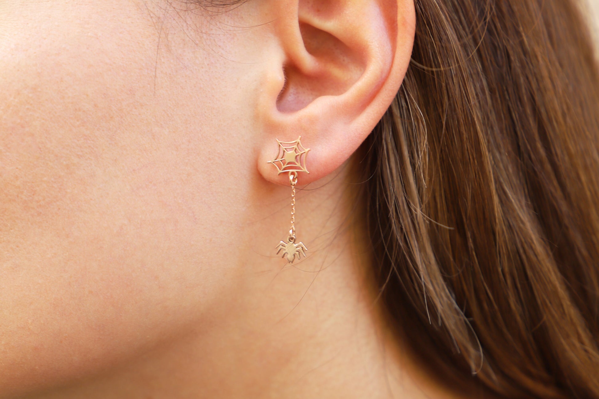 Spider Web Halloween Gift Earrings | Handmade Sterling Silver, Gold and Rose Gold Halloween Vintage Style Unique Jewelry | Perfect Gifts - silvergoldandrose