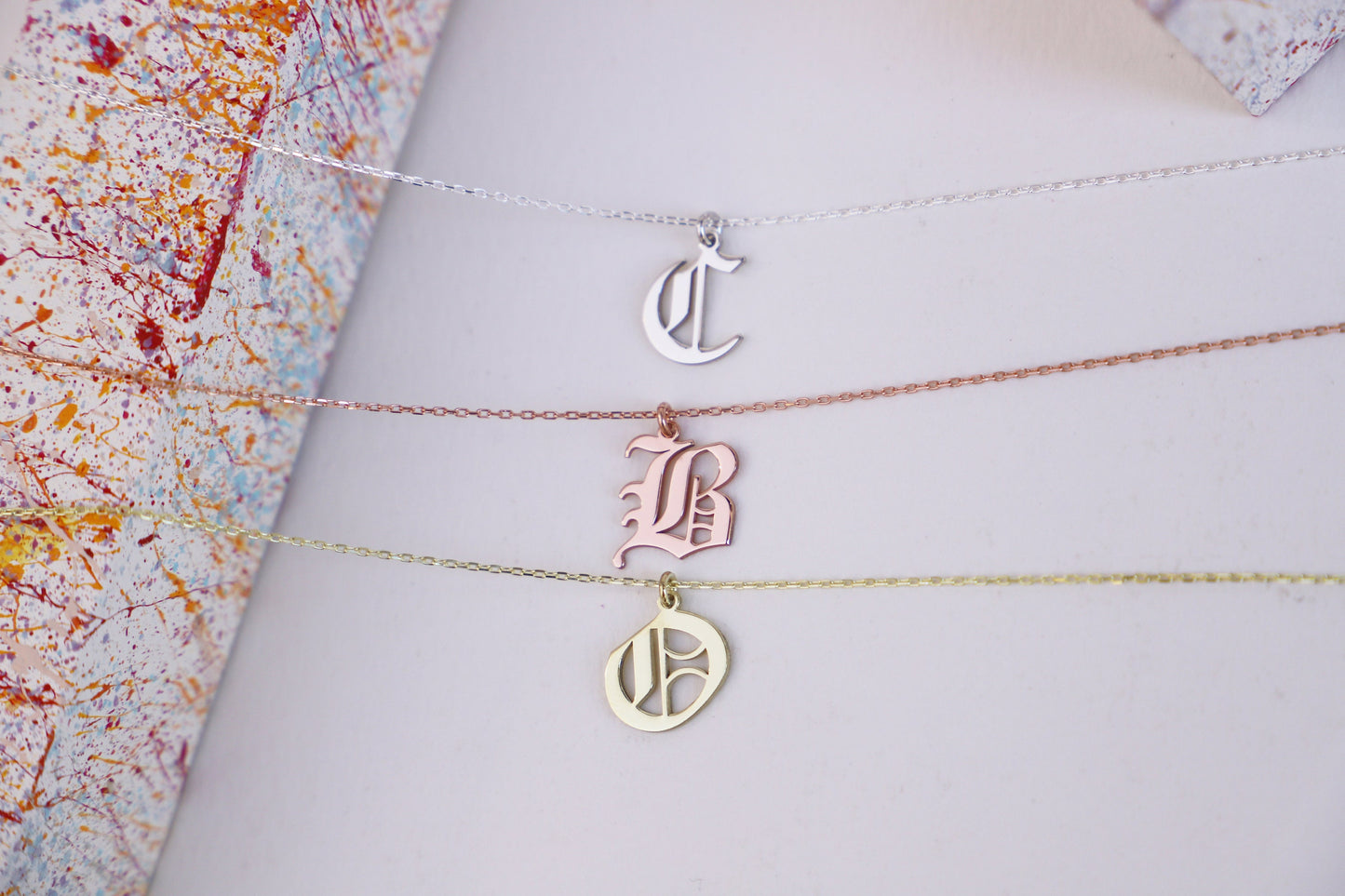 Elegant Initial Necklace - 925 Sterling Silver Old English Gothic Style - Custom Gift for Moms & Birthdays