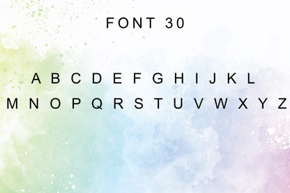 A chart displaying all 26 letters of the English alphabet in a minimalist, sans-serif font, labeled "FONT 30." A product by SilverGoldandRose.com.