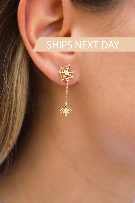 Spider Web Halloween Gift Earrings | Handmade Sterling Silver, Gold and Rose Gold Halloween Vintage Style Unique Jewelry | Perfect Gifts - silvergoldandrose