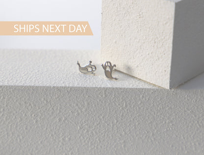 Halloween Gift Cute Ghost Stud Earrings | Spooky Season 14K Gold Filled, Rose Gold Filled and Sterling Silver Earrings - silvergoldandrose