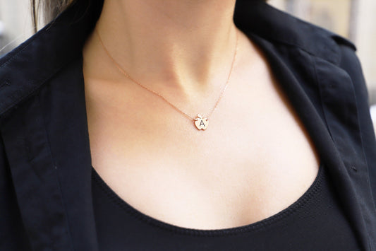 Apple Initial Necklace Gold | Sterling Silver Initial Necklace with Apple | Tiny Letter Necklace | Personalized Gifts | Birthday Gifts
