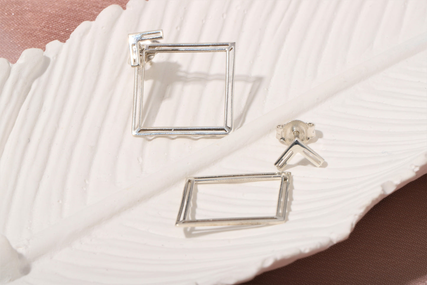 Handmade Ear Jacket Earrings, Square Earring, Double Geometric Earrings, Modern Jewelry Gifts for Women in Rose Gold, Sterling Silver, Gold - silvergoldandrose
