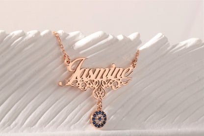 SilverGoldandRose Personalized Evil Eye Necklace with Custom Birthstones in Gold or Silver