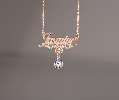 SilverGoldandRose Personalized Evil Eye Necklace with Custom Birthstones in Gold or Silver