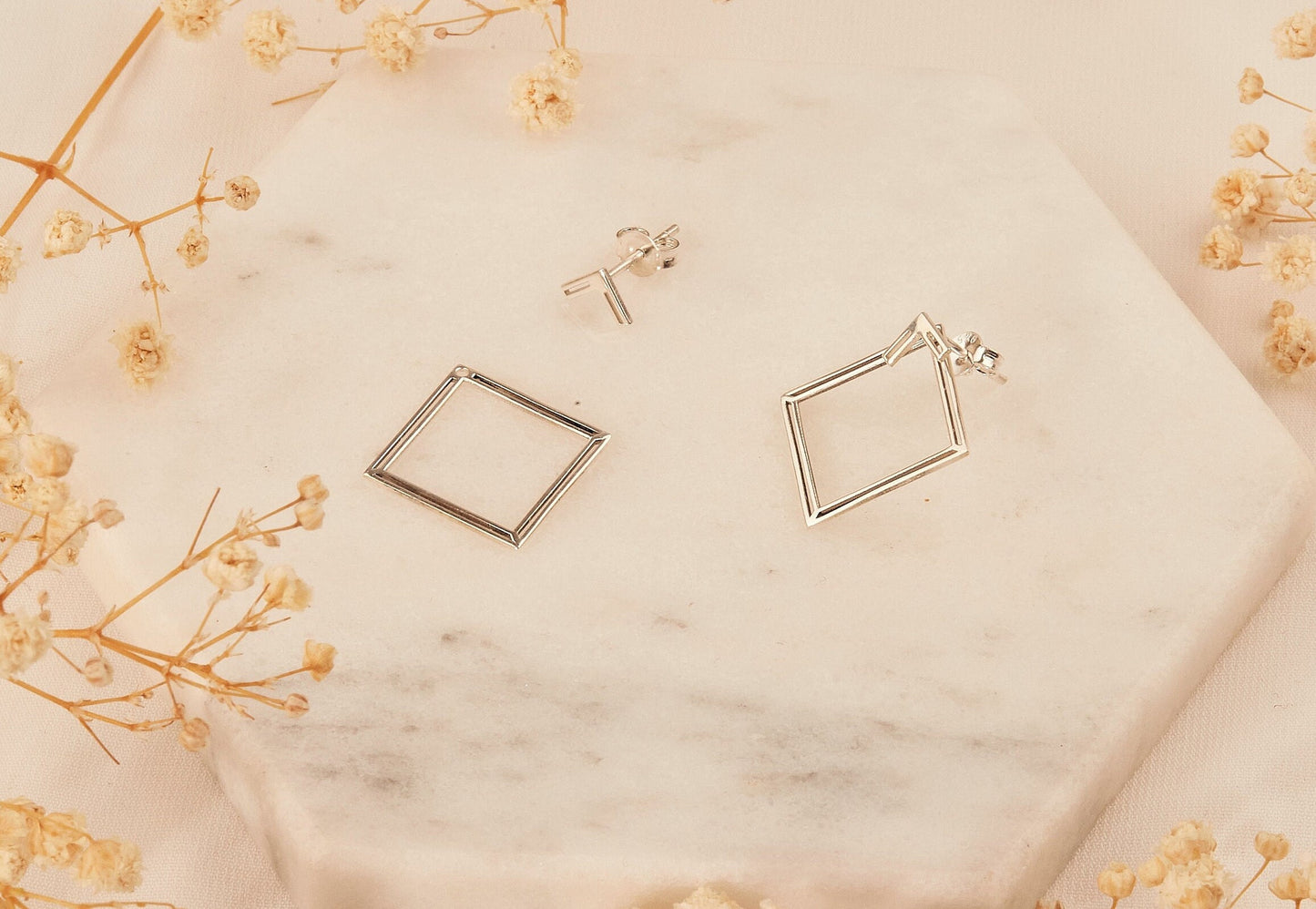 Handmade Ear Jacket Earrings, Square Earring, Double Geometric Earrings, Modern Jewelry Gifts for Women in Rose Gold, Sterling Silver, Gold - silvergoldandrose