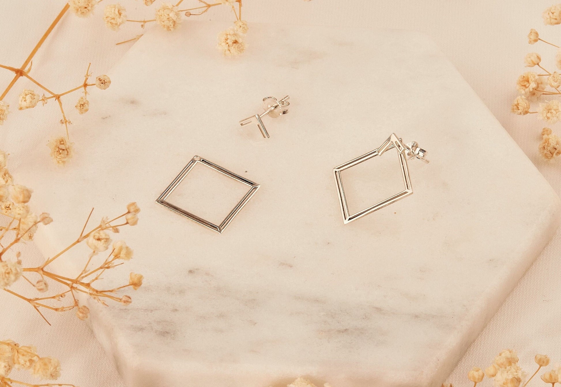 Handmade Ear Jacket Earrings, Square Earring, Double Geometric Earrings, Modern Jewelry Gifts for Women in Rose Gold, Sterling Silver, Gold - silvergoldandrose