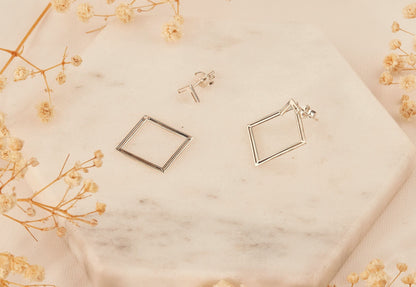 Handmade Ear Jacket Earrings, Square Earring, Double Geometric Earrings, Modern Jewelry Gifts for Women in Rose Gold, Sterling Silver, Gold - silvergoldandrose