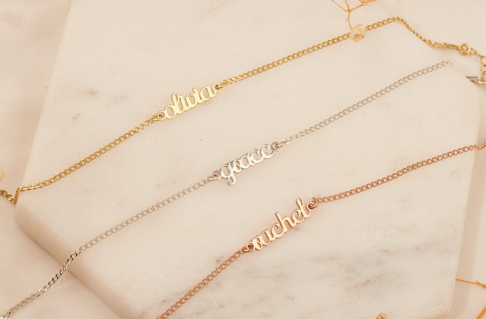 Layering Name Bracelet with Dainty Curb Chain, Personalized Initial Bracelet, Perfect Birthday Gift in Sterling Silver by NecklaceDreamWorld - silvergoldandrose