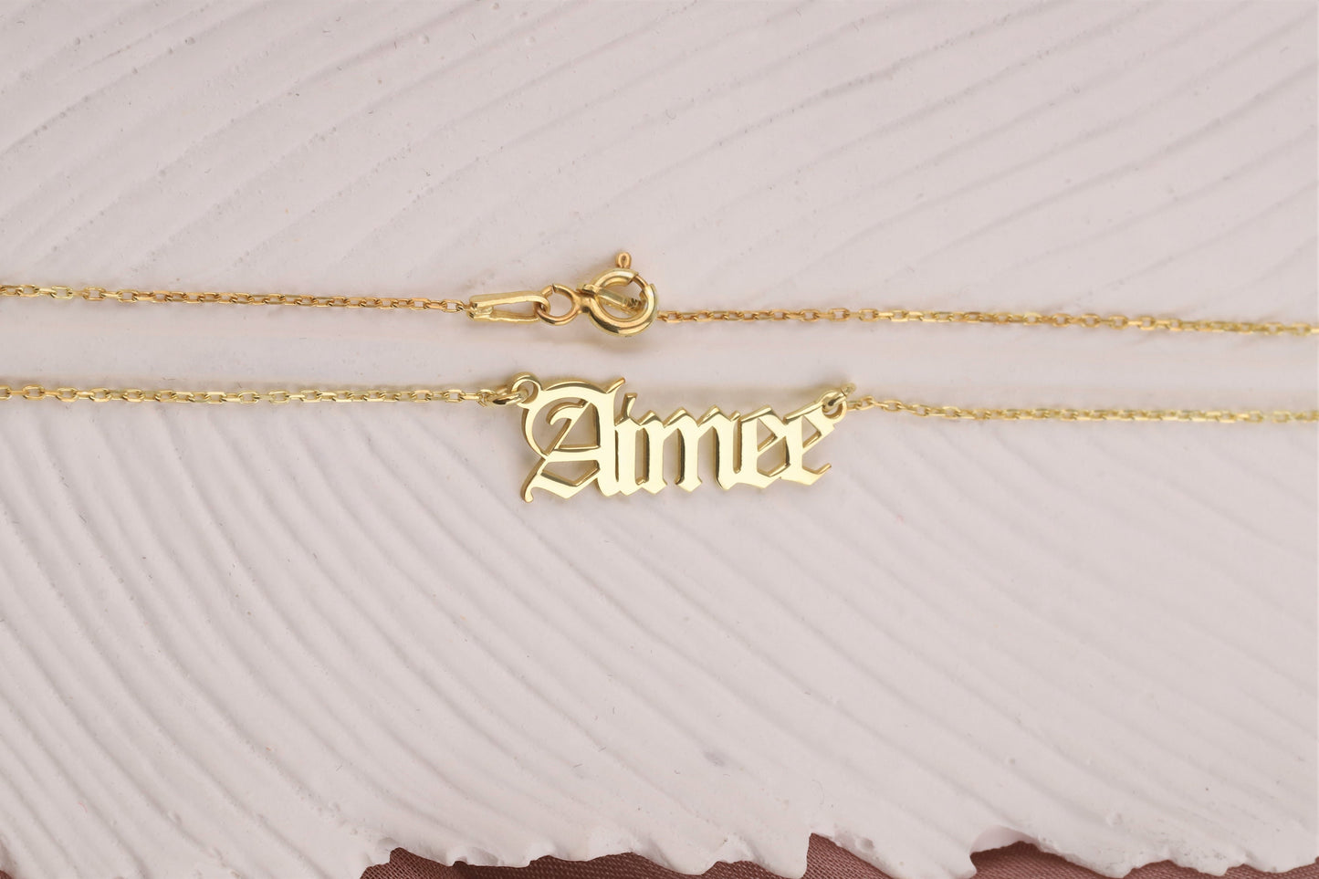 14k Solid Gold Name Necklace • Personalized Name Necklace Gold • Old English Name Necklace 14K • Gothic Name Necklace Gold 14k • Gold Gift - silvergoldandrose